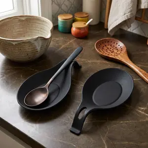 Silicone Spoon Rest for Stove Heat Resistant Kitchen Utensil Holder Non Slip for Countertop Modern Minimalist Cutlery Tableware Solid Color