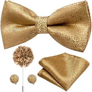 Mens Bowtie and Lapel Pin Set Paisley Floral Pretied Bowtie with Pocket Square Cufflinks