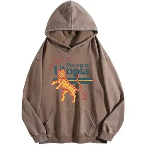 Sunland Women's Unisex My Own Utopia Print Acid Wash Hoodie Vintage Sweatshirt Oversized Loose Fit Winter Warm Streetwear Casual Tunic tshirt