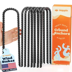 Happin Ultra Strong Trampoline Stakes Anchors High Wind, Ground Anchors Heavy Duty, Tent Stakes Heavy Duty & Swing Set Anchors, Ground Stakes Galvanized Steel, Trampoline Accessories (8, Black)
