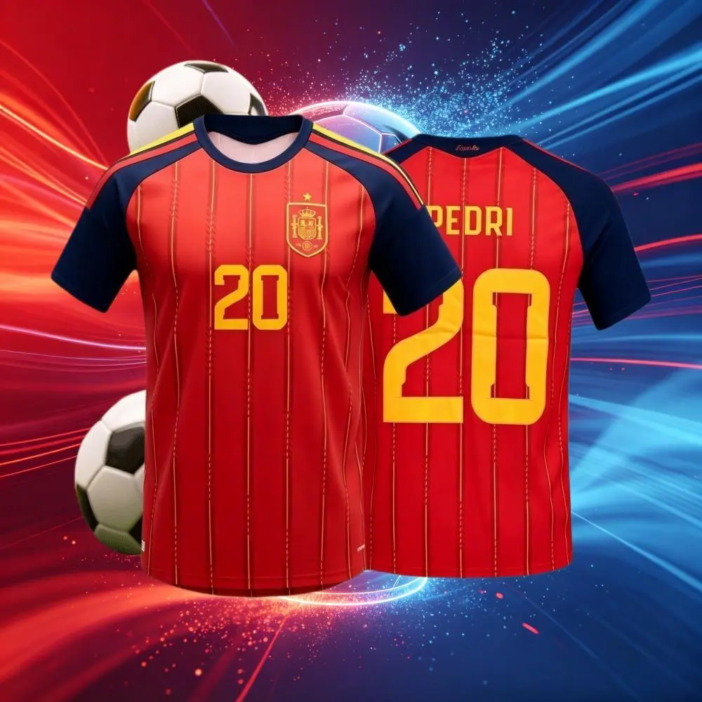 2026 Spain 19#Lamine Yamal and 20#Pedrl Short And Long Sleeve Soccer Jersey Fans Version Breathable