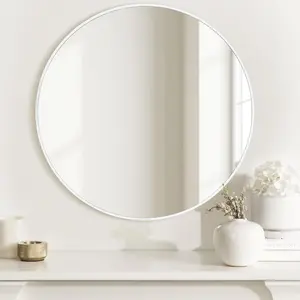 White round mirror 24 inchcircle bathroom vanity mirror for wallhanging modern tempered glass mirror for entryway or living room