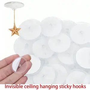 50/100pcs Mini Transparent Adhesive Hooks, Seamless Hanging Flag Hooks for Christmas Party, Wall Storage Hooks, DIY Home Decor