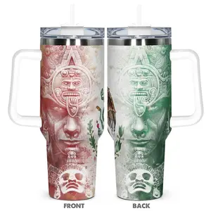 40oz Tumbler, 1pc Gift, Stainless Steel Cup, Insulated and Durable, Designs In The Style Of The Mexican National Emblem, Great Gifts For Families, Friends And Lovers Of Mexican Culture, Ideal for hot or cold beverages