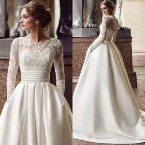 New Wedding Dress Round Neck Lace Long Sleeve Slim And Style