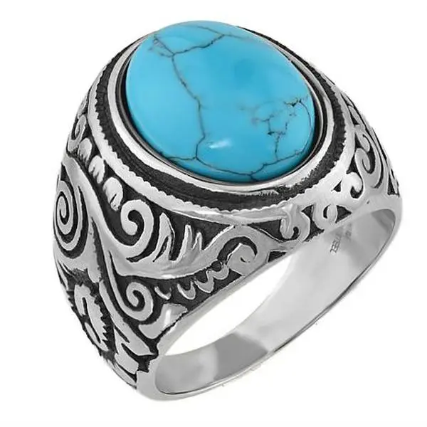 Stately Steel Domed Howlite Scroll Ring Stately Steel Domed Howlite Scroll Ring