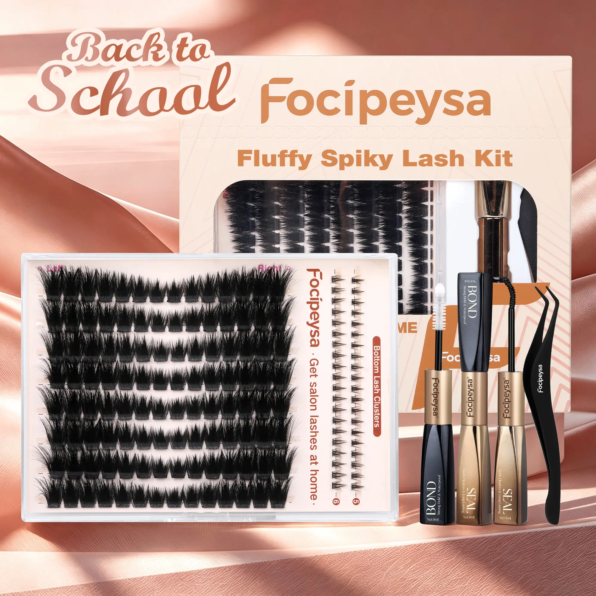 Focipeysa Fluffy Spiky Lash Clusters | Volume Pre-Mapped Fluffy L&R Eye Lash Clusters with Bottom Lashes  | Lash Kit with Bond and Seal, Tweezers | Waterproof, Timing-saving, Beiginner-friendly | Get Salon-quality at Home for Soft Glam, Baddie Makeup