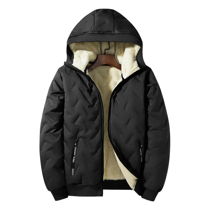 Men's Trendy Versatile Winter Hat with Fleece Lining Warm Cotton Jacket Outdoor Casual Coat Shearling Cotton Coat