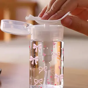 Bow Tie Pattern Clear Pet Refillable Travel Bottle, Makeup Remover Dispenser, Makeup Remover Tool, With 3.38oz/6.76oz Portable Pump Dispenser For Nail Polish Remover And Makeup Remover, Dome Design, Hand Wash Only, Reusable, Durable, Makeup Container