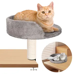 Cat Desk Bed with Scratching Pillar Plush Soft Padding Allow Your Lovely Cat Study and Work with You Up to 40 lb Load