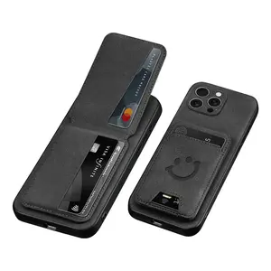 Phone case: Luxury faux leather wallet card slot holder phone case suitable for iPhone 17 16 15 14 13 12 11 Pro Max Cute smiling face pattern design high-quality material fashionable shockproof protective cover