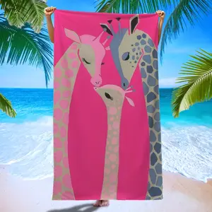 Vintage Style Beach Towel, Colorful Cartoon Giraffe Print Bath Towel, Soft Microfiber Quick-Dry Towel for Pool Party, Yoga, Beach Vacation