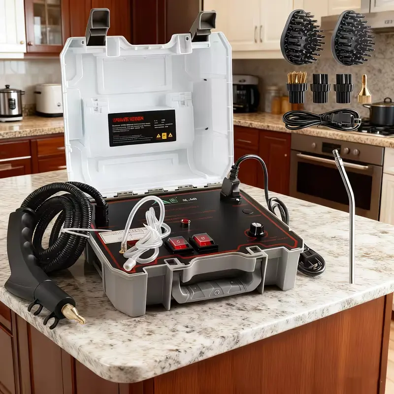 2000W High Pressure Steam Cleaner With 6 Brushes, Handheld Cleaning Kitchen Car Machine With Extended Rod, Kitchen Range Hood Cleaning Machine, High Temperature, Ideal For Kitchen, Sofa, Floor, Vacuum Cleaner, Household Cleaning, Washing Machine