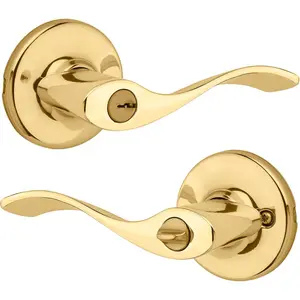Entry Door Handle with Lock and Key, Secure Keyed Reversible Lever Exterior, for Front Entrance and Bedrooms, Polished Brass, Pick Resistant  Rekey Security