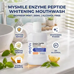 MySmile Enzyme Peptide Whitening Mouthwash, Alcohol-Free Oral Rinse for Bad Breath & Tooth Decay, BioFresh Mint, Travel Size 2.7 fl oz, Mouth Wash, Prevents Bad Breath