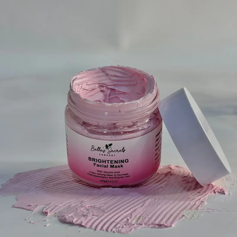 Belle's Secret Brightening Clay Mask - Cleanses Pores, Fights Acne, Softens Skin, Contains Bentonite Clay & Aloe Vera - Facial, Peppermint, Glycolic