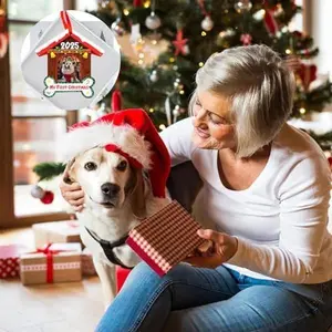 Dogs First Christmas Ornaments 2025 3.5"x3.3" Acrylic Dog Picture Frame Ornament Personalized Puppy First Christmas Ornament Gifts for Dog Lover Women Kids Double-Sided with Dog Photo and Festive Elements