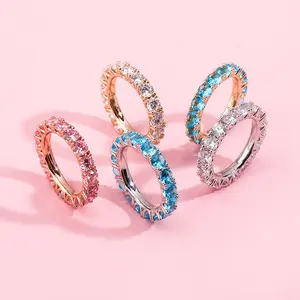 4mm Eternity Band Ring for Women, 14K Gold Plated Colorful Cubic Zirconia Stackable Ring, Hypoallergenic Dainty Wedding Promise Ring, Minimalist Luxury Jewelry for Daily Wear Party Gift