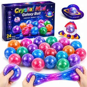 Galaxy Slime Ball Set for Kids, 24 Pack Colorful Crystal Slime Toys with Stretchy Squishy Texture, Space Theme Galaxy Balls for Boys Girls