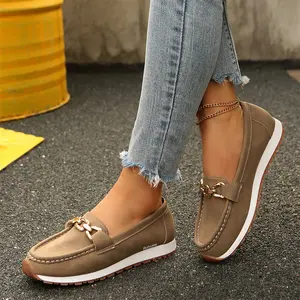 Casual Women's Loafers - Metal Chain Accent, Comfortable Flat Indoor Outdoor Shoes Ideal for Everyday Styling