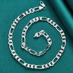 New 925 Sterling Silver Geometric Cuban 8mm Side Chain 20/22/24/26inch Necklace For Man Women Party Wedding Gift Fashion Charm Decoration Accessories Trendy Best