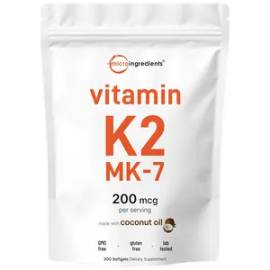 Micro Ingredients Vitamin K2 MK-7 Supplement, 200 mcg Per Serving, 300 Coconut Oil Softgles Micro Ingredients Vitamin K2 MK-7 Supplement, 200 mcg Per Serving, 300 Coconut Oil Softgles