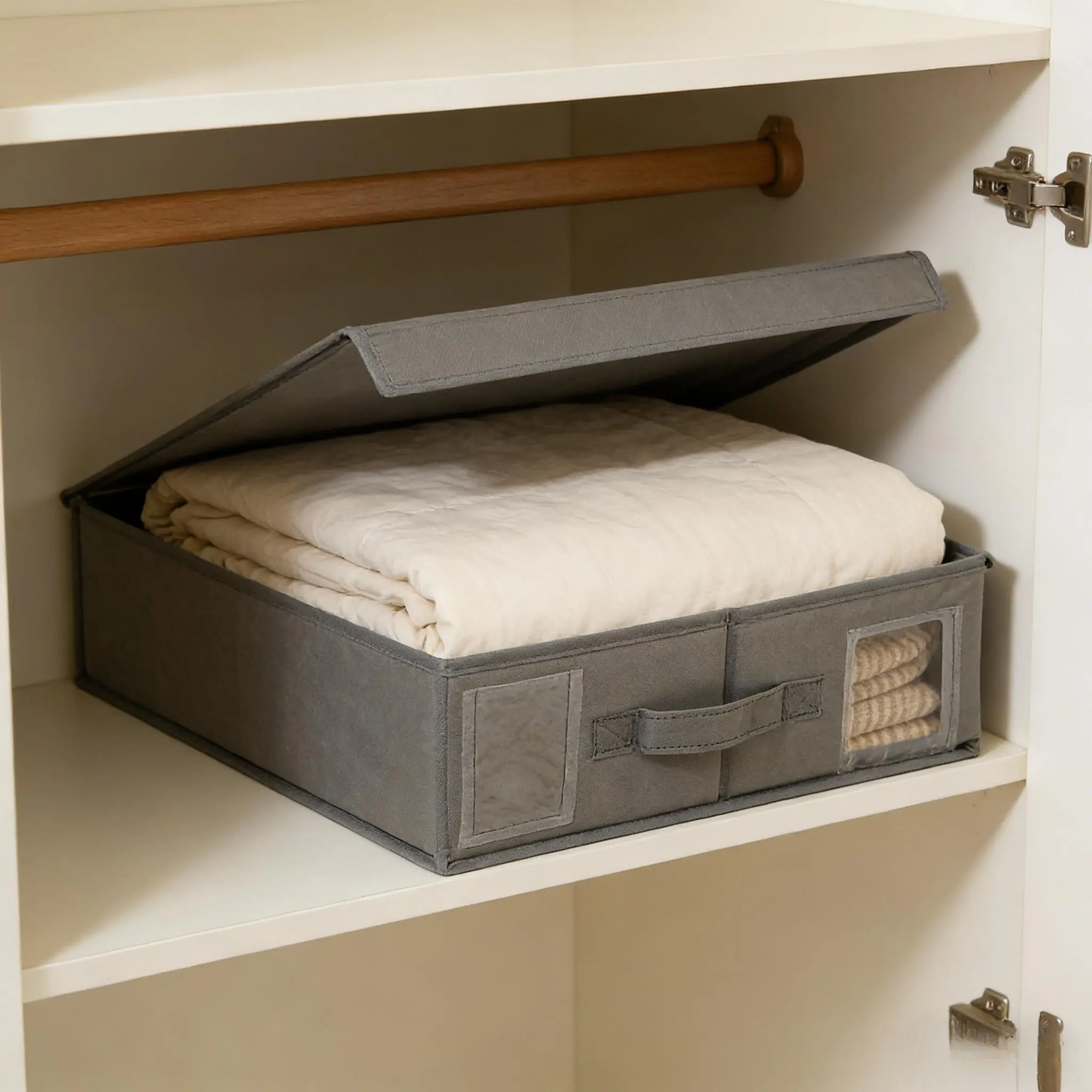1-Pc Collapsible Household Bedding Storage Bin - Lightweight Flip-Top Organizer Container for Sheets, Comforters, Clothes - Ideal for Closet, Under-Bed Storage - For Homeowners