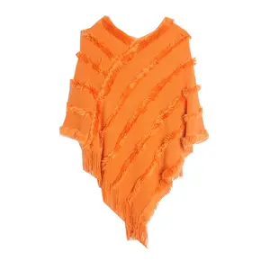 New Spring Autumn Winter V-neck Solid Color Knitted plush Shawl Fashion Street Poncho Lady Capes Orange Cloaks
