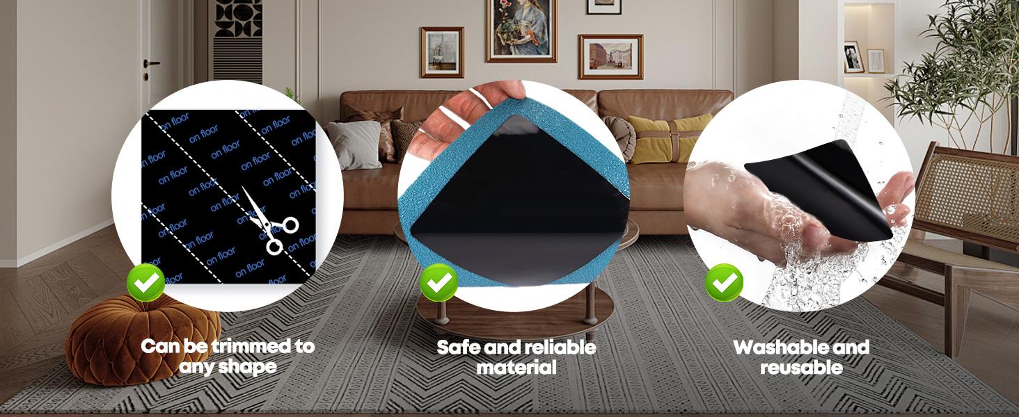 12PCS Square Premium Rug Grippers & Carpet Tape – Anti-Slip Pads for Area Rugs, 3.9 Inch, Prevent Curling & Sliding, Ideal for Hardwood, Tile, Marble, Laminate Floors