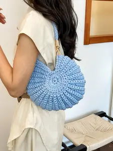 Woven Bag Pearl Chain Crossbody Bag, Beach Seashell Lightweight Shoulder Bag, Daily Versatile Handbag, Underarm Bag, Stylish and Practical