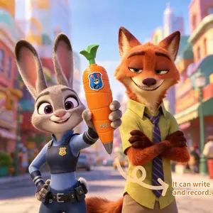 MINISO Zootopia Judy Cartoon Recording Ballpoint Pen, Carrot and Snake Design, Voice Recorder Feature push-button writing ballpoint pen