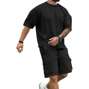 Babioboa Mens Short Sets 2 Piece Outfits Short Sleeve Crewneck Summer T Shirt and Drawstring Casual Track Shorts Set