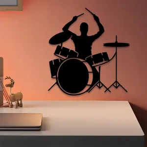 1pc Drummer Metal Wall Art, Drummer Statue Mural, Wall Art Decoration, Perfect for Living Room Wall, Office Wall, Music Wall, Musical Decor, Ideal Gift for Christmas, Powder-Coated Metal