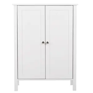 White MDF Wood Free-Standing 2-Door Bathroom Storage Cabinet - 3-Shelf Waterproof Indoor Furniture, Modern Minimal Design, Quick Setup for Home Organization