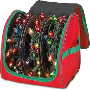 1pc 600D Oxford Cloth Christmas Light Storage Bag with Reinforced Handle, Stores 375 Feet Mini Lights and Extension Cords, Tear-Resistant Holiday Decoration Organizer, Multifunctional Storage Bag