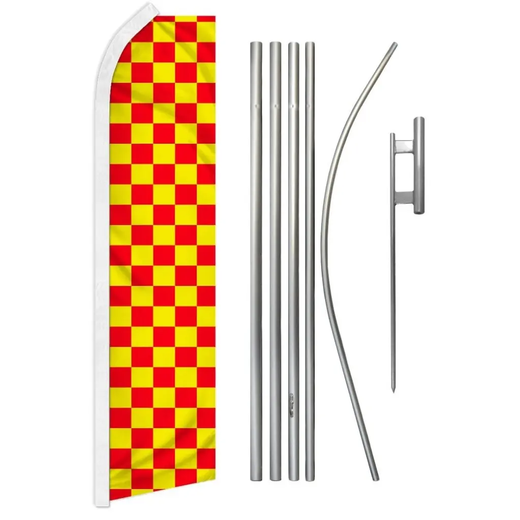 5-Part Checkered Steel-Aluminium Banner & Pole Kit, Large-Size Polyester Backdrop for Home, Festive Party Supplies, Checkered/Plaid, Five Parts
