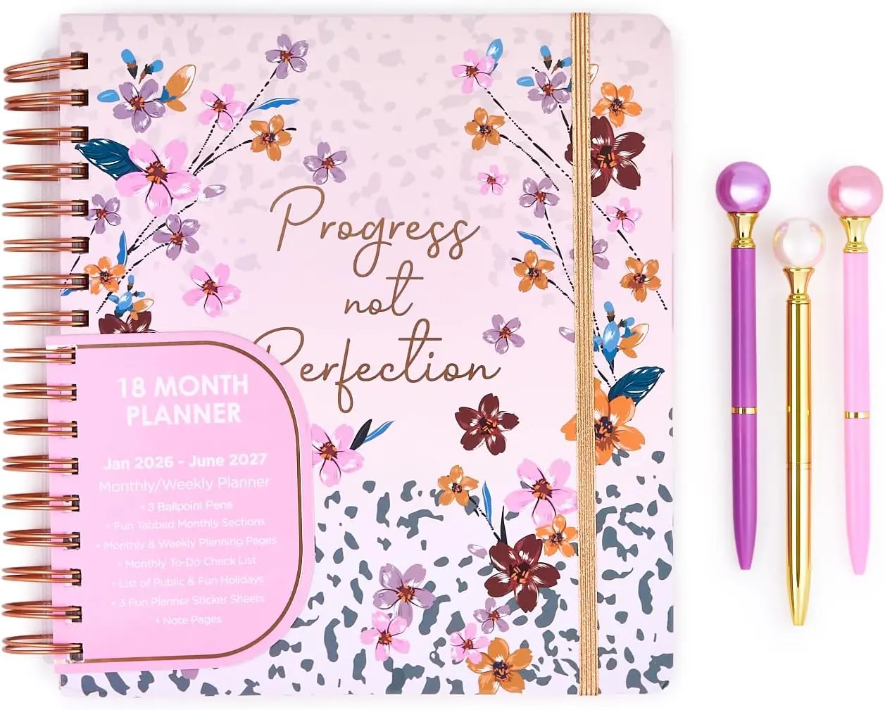 Votum 18 Month Hard Cover Planner/Calendar 10" x 10" January 2026 - June 2027 Daily Weekly & Monthly Organizer with Pens Stickers Sticky Notes & Sturdy Cover Progress Not Perfection