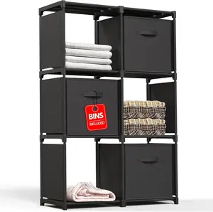 6-Cube Storage Organizer, Closet Organizers and Storage, Cube Storage Shelf with 3 Extra Drawers, Strong Load-Bearing Capacity, Portable Shelves for Bedroom