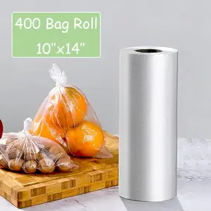SJPACK 1 Roll/ 2 Rolls Organiser 10" X 14" Plastic Produce Bag on a Roll - Clear Design for Grocery Use, 400 bags/roll