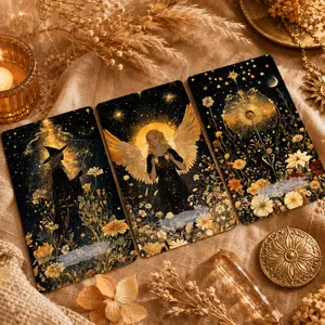 Ethereal Blossom Tarot Deck, 78 Cards with Black Gold Celestial Artwork
