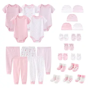 Kiddiezoom 25Pcs Newborn Baby Gift Set 5pcs Bodysuits 5 Pants 5 Gloves 5 Hats 5 Socks Pure Cotton Baby Essentials