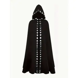 Medieval Style Moon Phases Men's Hooded Cloak