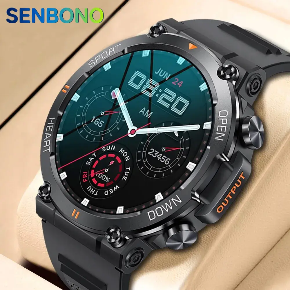 SENBONO Silicone Waterproof Fitness Smartwatch - Unisex Adult Wristwatch with Bluetooth, Android Compatibility, 2026 Full-Screen IPS Touchscreen, Calorie Tracker, Message Alerts, Multi-Sports Mode, Alarm Clock