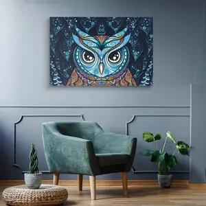 Canvas Wall Art Modern Psychedelic Owl Wall Decor Art Paintings Mandala Style Owl Artwork Pictures Stretched Framed Canvas Decoration Living Room Bedroom Kitchen SHJY-00169