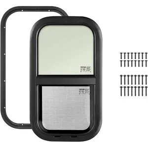 VEVOR Vertical RV Window, 12" W x 22" H Tinted Sliding RV Window with Net Screen & Trim Ring, Fit 15/16" - 1 3/4" Thickness Wall, RV Window Replacement for Teardrop Cargo Trailer Camper, DOT Approved