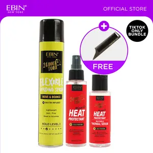 EBIN 24 Hour Tamer Heat Protectant Spray + Thermal Serum + Holding Spray (Move & Bounce) with FREE comb | Silk press, Frizz control, Smooth, Shine