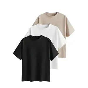 Men's 3-Pack Short-Sleeve Round-Neck T-Shirts, Loose-Fit Polyester Micro-Elastic Knitted Fabric, Breathable Sweat-Absorbent Non-Stuffy Casual Menswear Tops for Daily Outings, Home