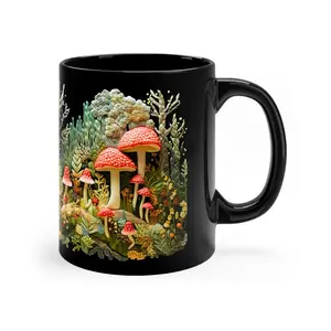 Toadstool Mushrooms Mug Faux Depth Print Coffee Mug Faux Embroidery Red Toadstool Mushrooms Nature Cup Mushroom Art Nature Lover Coffee Mug