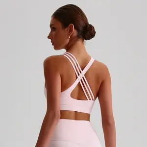 TRNDY LAB Solid Color Butter Cross Gym Yoga Underwear Women Cross Back Shoulder Straps Fitness Sport Bra High Impact Push Up Top With Pad