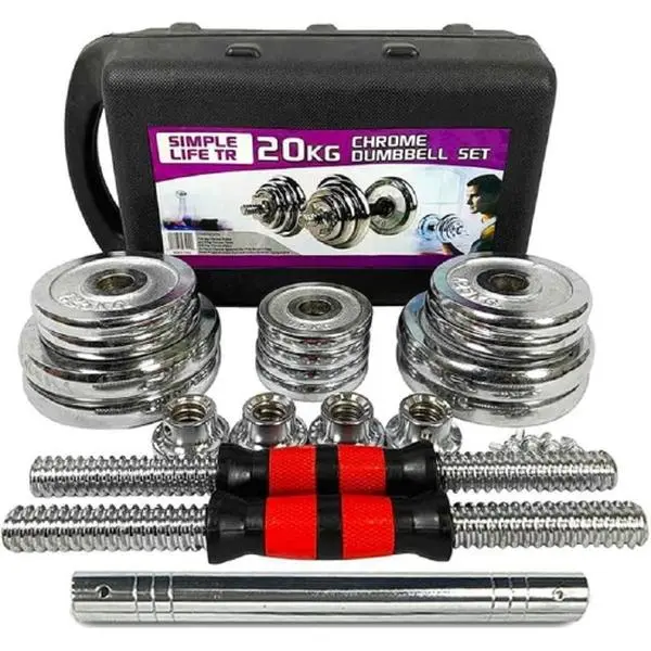 Simple Life TR 20/30KG Chrome Dumbbell Set with Connecting Rod & Carry Box for Home Gym - Adjustable Weight Plates, Ergonomic Handle, Quick Assembly, Ideal for Men & Women - Calisthenics Equipment